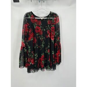 Whimsigoth Romantic Goth Sheer Rose Womens Top Sz 2X‎ Dark Romance Baroque Glam